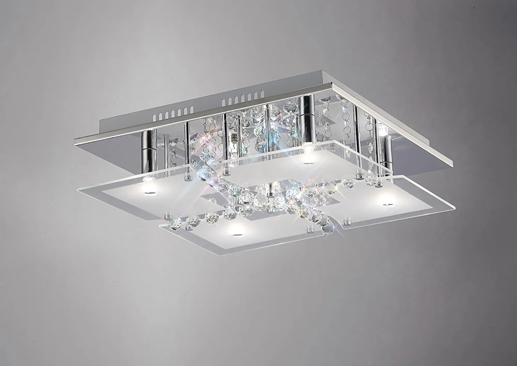 Chisora Crystal Ceiling Lights Diyas Ringed & Square Crystal Fittings